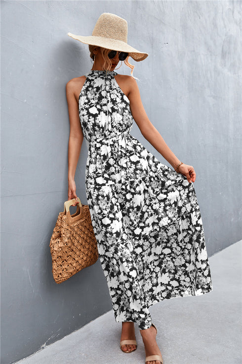 printed-sleeveless-tie-waist-maxi-dress Sophia's Trends - Sophia's Style-Rose/Floral-S